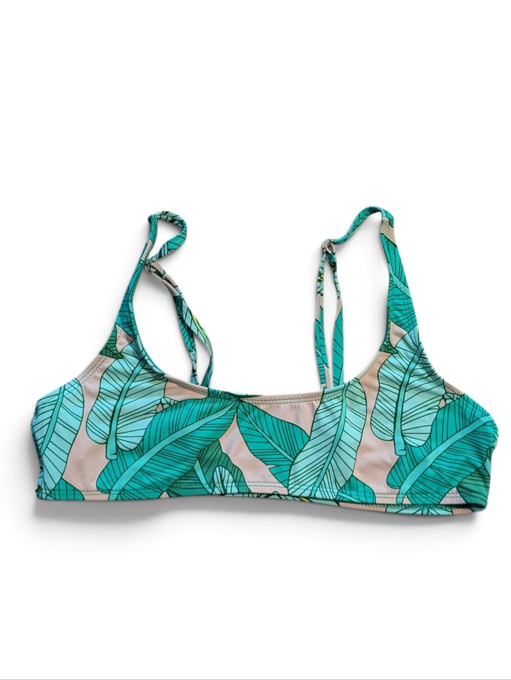 Hot Miami Styles Tropical Swim Bralette Teal Leaf Print Bikini Top